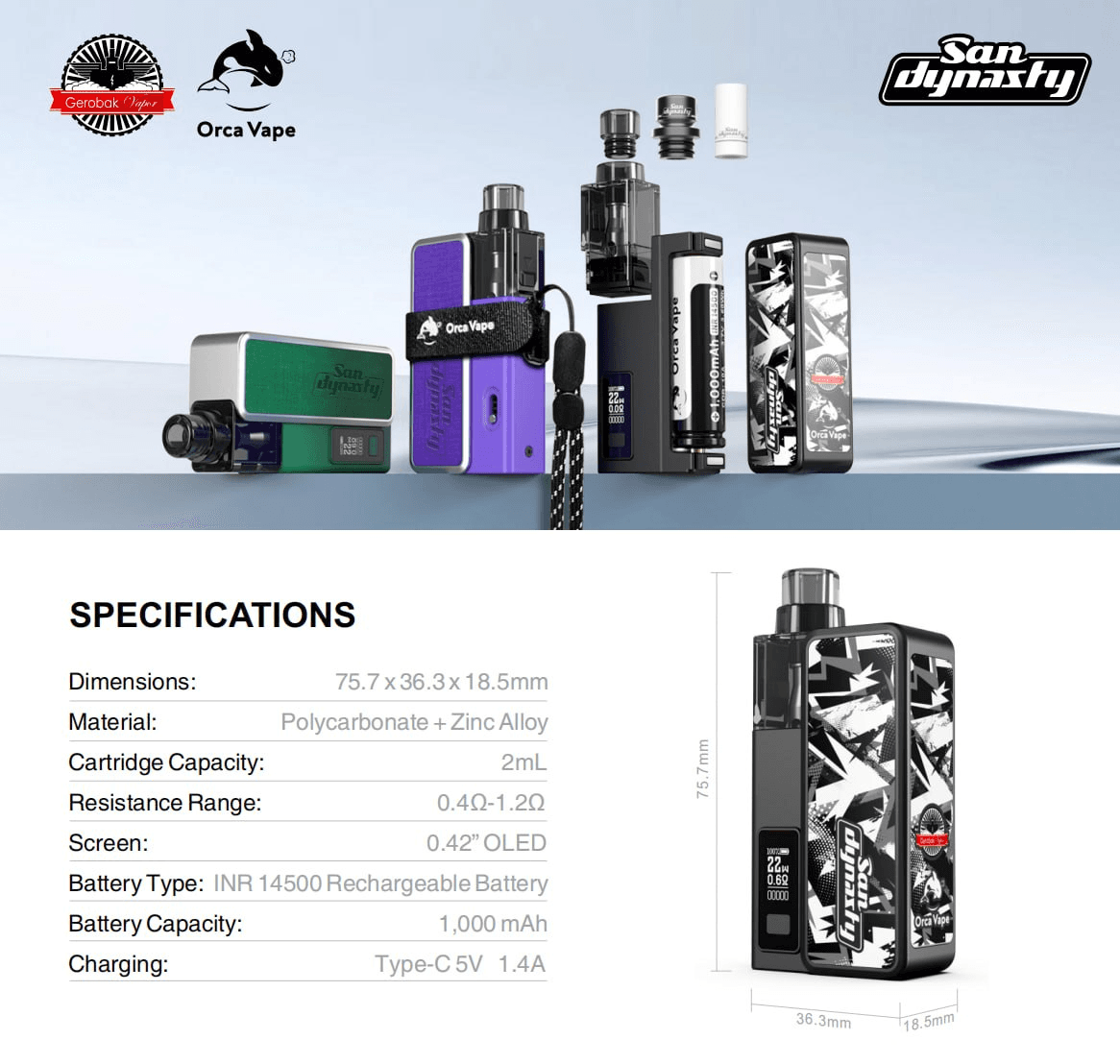 Orca Vape San Dynasty 30W小海豚主機煙彈空倉:圖片 2